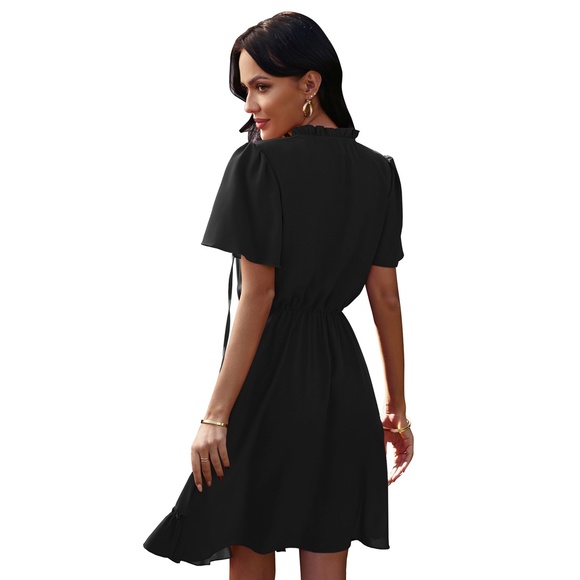 High Neck Neck Waist Ruffle Dress - Picture 7 of 8